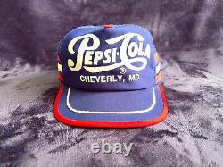 Vintage PEPSI Trucker Hat Snapback Cap Made in USA Blue 3 Stripe Three Red White