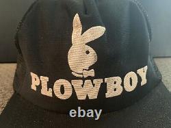 Vintage PLOWBOY Black TRUCKER Snapback Hat Cap PLAYBOY Parody MADE in USA