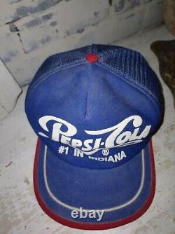 Vintage Pepsi-Cola #1 In Indiana 3 Stripe Mesh Trucker Snapback Hat Cap USA