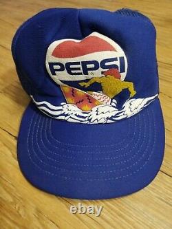 Vintage Pepsi Cola Surfing Surfer Trucker Cap Snapback Hat Mesh USA READ