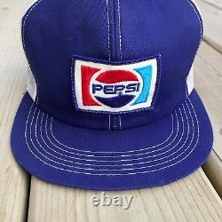 Vintage Pepsi K-Products Snapback Hat Patch Mesh Trucker Cap Cola Pop Brand RARE