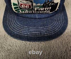 Vintage Phillips 66 Farm Lubricants Snap Back Denim Trucker Hat Cap Made USU