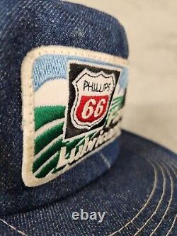 Vintage Phillips 66 Farm Lubricants Snap Back Denim Trucker Hat Cap Made USU