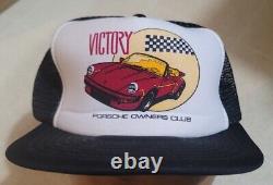 Vintage Porsche Owner Club Trucker Cap Hat Snapback Mesh Black White 80's Retro