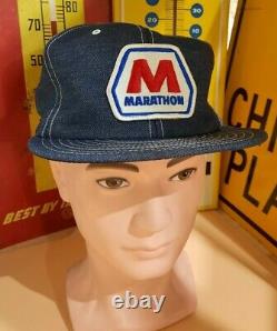 Vintage RARE Denim LOUISVILLE Trucker Hat MARATHON Gas & Oil Patch Cap Hat, USA