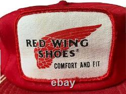 Vintage RED WING SHOES SnapBack Trucker Hat Cap Made In USA Medium Mesh