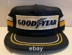Vintage Rare Hipster Trucker Hat Baseball Cap Goodyear Patch 2 Stripe Snapback
