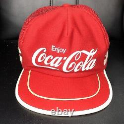 Vintage Red COCA-COLA 2 Two Double Stripe Mesh Snapback Trucker Baseball Cap Hat