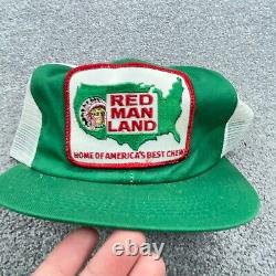 Vintage Red Man Hat Cap Snap Back Greem Trucker Patch 80s USA Mesh K Brand Land