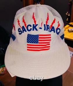 Vintage SACK-IRAQ American Flag Stripes USA Military Trucker Hat Cap #F8 RARE