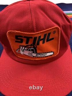 Vintage STIHL Chainsaw Snapback Foam Trucker Hat USA Rare Red 80s K Brand Cap