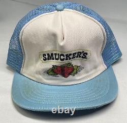 Vintage Smucker's Snapback Trucker Hat Cap Blue Mesh