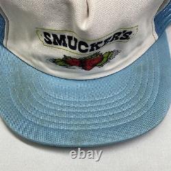 Vintage Smucker's Snapback Trucker Hat Cap Blue Mesh