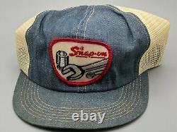 Vintage Snapback Patch Hat SNAP-ON Denim & Mesh Trucker Cap K-Products USA