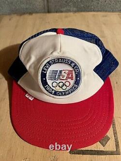 Vintage Snapback Trucker Hat / Cap LEVI STRAUSS 1984 Olympics USA Made Mesh