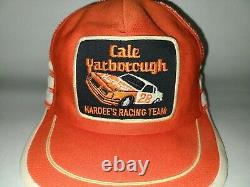 Vintage Snapback Trucker Hat Patch Cale Yarborough 3 Stripe Hardee's Racing Cap