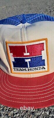 Vintage Team Honda Racing Snapback Trucker Cap Hat Mesh White Red Blue