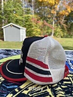 Vintage Trucker Hat 80s 3 Stripe Mesh Snapback Cap Puffy Print Parody Hat