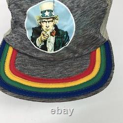 Vintage Trucker Hat Cap Snap Back USA 3 Stripe Bill Uncle Sam Mesh Rainbow 80s