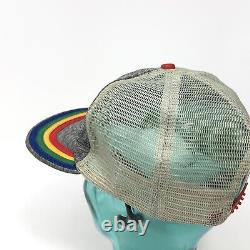 Vintage Trucker Hat Cap Snap Back USA 3 Stripe Bill Uncle Sam Mesh Rainbow 80s