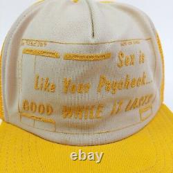 Vintage Trucker Hat Crude Sexy Paycheck Funny Snapback Cap USA Made Puff Print