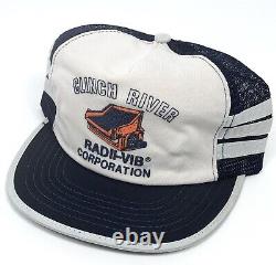 Vintage Trucker Hat USA Made 3 Stripe Mesh Snapback Cap Puffy Print Coal Mining