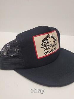 Vintage Trucker Snapback Mayhew Oil- Gas Hat Oil Well Navy Blue Fit All Ball Cap
