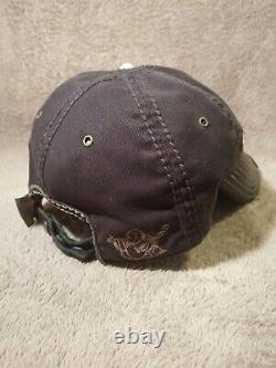 Vintage True Religion Trucker Hat Brown cotton cloth with Leather brim snap back