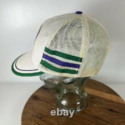 Vintage WIMBELDON 3 Stripe Mesh Snapback Trucker Cap Hat Tennis White 80's 90's