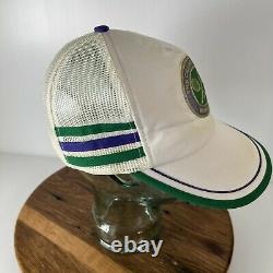 Vintage WIMBELDON 3 Stripe Mesh Snapback Trucker Cap Hat Tennis White 80's 90's