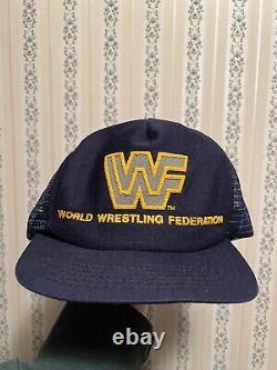 Vintage WWF World Wrestling Federation Trucker Snapback Hat Cap Blue Yellow 80s