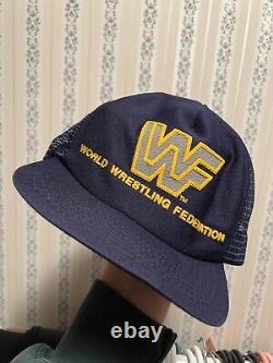 Vintage WWF World Wrestling Federation Trucker Snapback Hat Cap Blue Yellow 80s