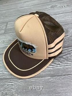Vintage Warkworth Ontario Canada Grizzly 3 Three Stripe SnapBack Trucker Hat 80s