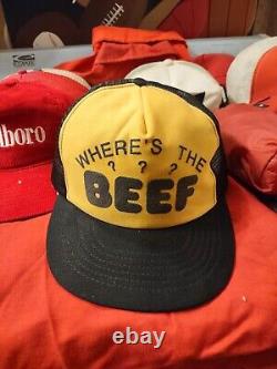 Vintage Where's The Beef Hat Snapback Cap Mesh Trucker Blue USA Made