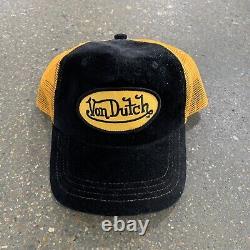Von Dutch Patch Trucker Mesh Snapback Hat Cap Velvet Black & Yellow