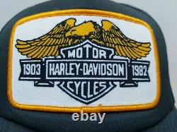 Vtg 1982 HARLEY DAVIDSON MOTORCYCLE Mesh Snapback Trucker Cap Hat 80s Patch Lid