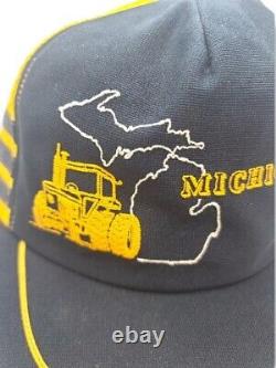 Vtg 3 Stripe tractor Mesh Snapback Trucker Hat cap Blue Yellow michigan Rare USA