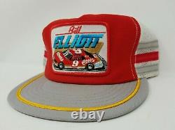 Vtg 80s Bill Elliot 3 Stripe Red Nascar Patch snapback trucker Hat Cap USA made