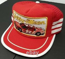 Vtg 80s Bobby Allison 3 Stripe Red Nascar Patch snapback trucker Hat Cap US made