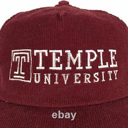 Vtg 80s Temple University Hat Spell Out Script Corduroy USA Snapback Trucker Cap