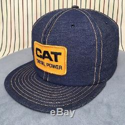 Vtg Caterpillar CAT Patch Snapback Trucker Hat Denim Louisville MFG USA Farm Cap