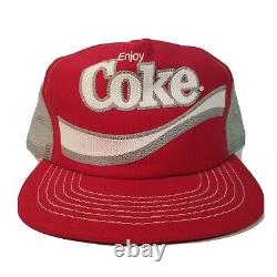 Vtg Enjoy Coke Snapback Trucker Hat Cap Red Grey Coca-Cola 5-Panel Acacia USA