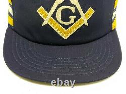 Vtg Free Masons 3 Three Stripe Mesh Trucker Snapback Hat Made In The USA Cap