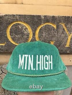 Vtg Green Corduroy SnapBack Rope Hat Mt. High Colorado Trucker Lid Cap Rare Nice