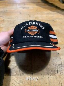 Vtg Harley Davidson Snapback Trucker Hat Cap 3 Three Stripes Dick Farmers USA