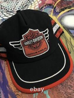 Vtg Harley Davidson Snapback Trucker Hat Cap 3 Three Stripes USA York, PA Museum