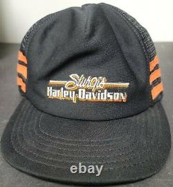 Vtg Harley Davidson Sturgis Mesh 3 Stripe Snapback Trucker Hat USA Made Cap RARE