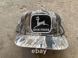 Vtg John Deere Camouflage Cap Snapback Hat Farm Trucker 80s USA K Products Brand