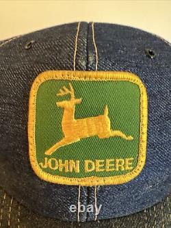 Vtg John Deere GreenPatch Full Denim Trucker Hat Snapback Cap Louisville USA