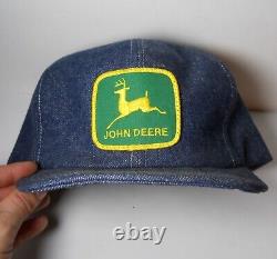 Vtg John Deere Patch K Products All Denim Tall Snapback Hat Trucker Cap USA Made